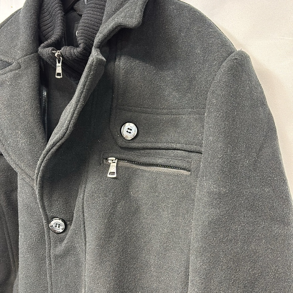 Chou Yatou black wool blend lined Pea Coat jacket size Large - Picture 4 of 13